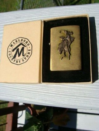 Rare Zippo Solid Brass Lighter Nos Mib,  Paperwork Marlboro