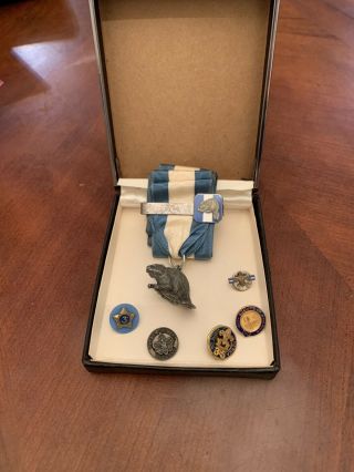 Vintage Boy Scout Of America Silver Beaver Award With Neck Ribbon,  Bsa,  Tie Clip