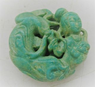 Old Chinese Qing Dynasty Jade Carved Openwork Stone Mermaid Amulet