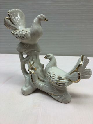 Vintage Ivory Porcelain Dove Birds On Branch Figurine