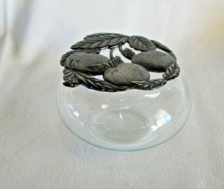 Vintage Glass Potpourri Bowl Bunch Of Cherries Pewter Lid Collectable Vgc