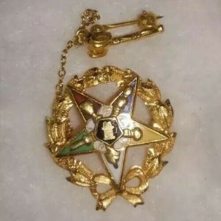 10k Solid Gold Masonic Order Of The Eastern Star & Gavel Pin Pendant Vintage