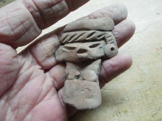 Rare Pre Columbian Mayan / Aztec Clay Great Figure Head B - 17