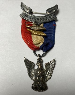 Vintage Sterling Silver Boy Scout Eagle Medal Ribbon