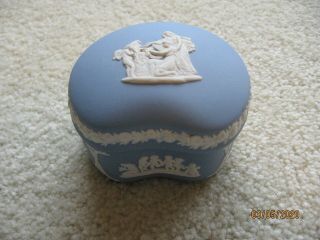 Vintage Wedgwood Jasper Pale Blue Trinket Box With Lid Raised Design In Creme