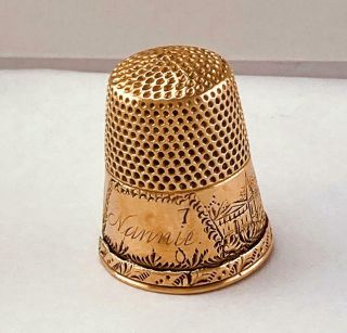 Vintage 14k Solid Gold Finger Thimble Sewing Grip Shield For Pins & Needles
