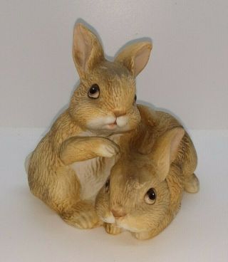 Easter Bunny Rabbits Figurine 3.  5 " Vintage Home Interior Homco 1455 Brown