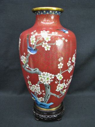 Vtg.  Oversized Chinese Jingfa Cloisonne Birds Flowers Enameled 16 " Vase