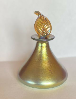 Signed Lundberg Studios Glass Gold Aurene Iridescent Perfume Bottle