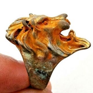 Extremely Ancient Bronze Ring Lion Roman Rare Legionary Artifact Authentic