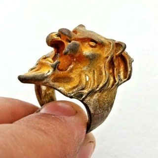 EXTREMELY ANCIENT BRONZE RING LION ROMAN RARE LEGIONARY ARTIFACT AUTHENTIC 2
