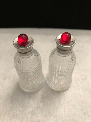 Vintage Salt Pepper Shaker Glass With Red Lucite Type Top Kitchen Chef