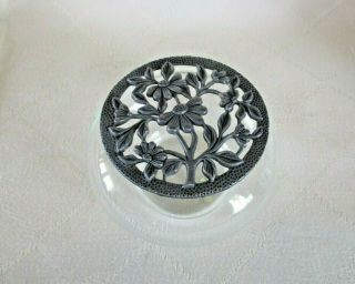 Vintage Glass Potpourri Bowl Sprig Of Daisies Pewter Lid Collectable Vgc