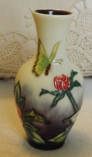 Vintage Tupton Tube Lined Vase Floral Butterfly White Pink Purple Embossed