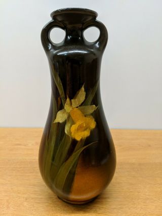 Vintage Antique Large 9.  75 " Signed Weller Louwelsa Pottery Vase Hand Painted