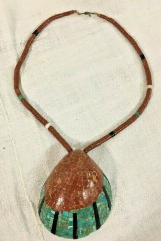 Vintage Santo Domingo Kewa Pueblo American Indian Inlaid Shell Stone Necklace