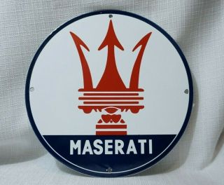 Vintage Maserati Porcelain Sign Gas Oil Metal Station Pump Plate Ad Dealership