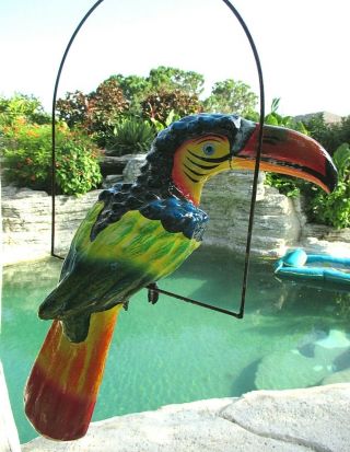 Mexican Folk Art Paper Mache Hanging Toucan Parrot Bird Ring Figure Large 19 "