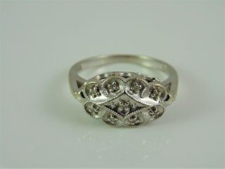 Vintage Solid 14k White Gold Ring W/ 9 Small Natural Diamonds 3.  4 Grams Size 6