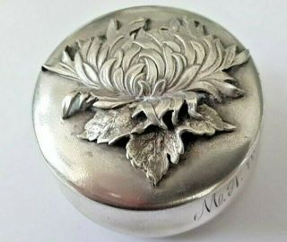 Vintage Sterling Silver 3d Flower Snuff Pill Box Art Nouveau