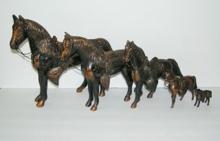 5 Vintage Carnival Prize Copper Pot Metal Horse Figurines Western