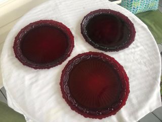 Vintage Retired Avon Cape Cod Dinner Plates Set Of 3 Ruby Red Glass