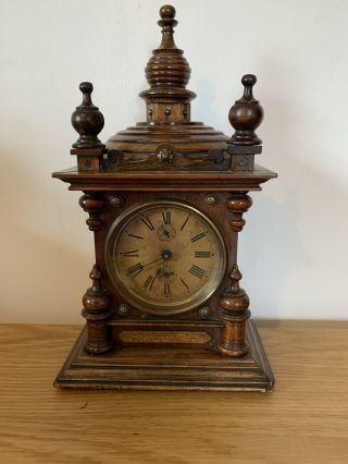 Vintage Antique Black Forest Oak 8 Day Mantle Clock By H.  A.  C.