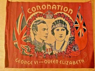 Rare Queen Elizabeth & King George Vi 1937 Coronation Linen Flag