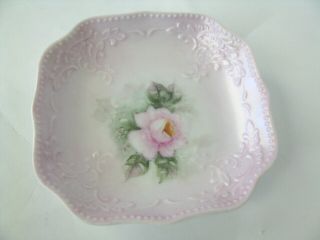 Vintage Pink Nappy Dish Jewelry Tray Floral Roses 4 " Wide Trinket Soap