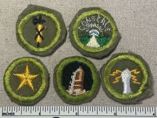 5 Vintage 1930s - 40s Boy Scout Merit Badge Patches Rocks & Minerals Bsa Sash Camp