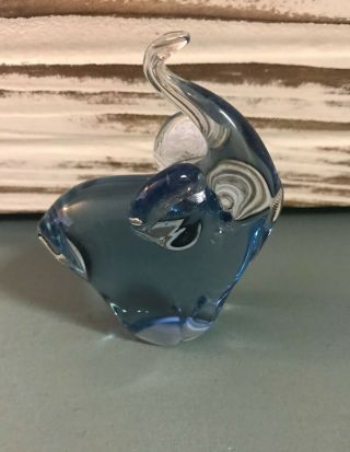 Gorgeous Blue Art Glass Elephant Figurine Paperweight 3.  5 Inches Tall