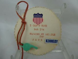 Very Rare Jfk " Jack Kennedy " Political Emblem Or Sign W/ Toy Whistle