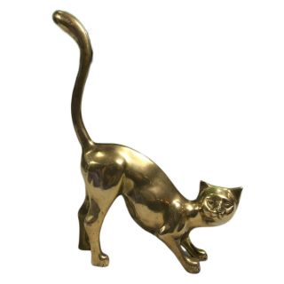 Vtg Solid Brass Siamese Cat Statue Sculpture Art Korea Large 14” Long 3.  6 Lbs