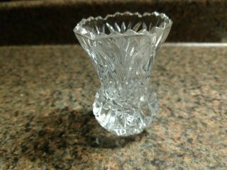 Vintage Heavy Crystal Clear Glass Low Small Bud Vase Flower