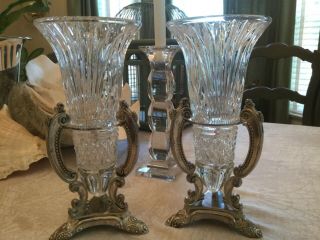 Vintage Godinger Trumpet Crystal Vase Silver Plate Base Cradle Legends