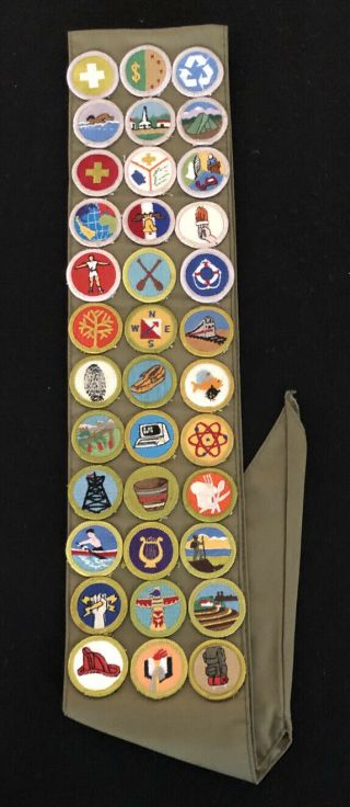 Boy Scout Eagle Merit Badge Sash,  36 Merit Badges; 1990’s Vintage