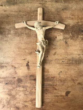 Vintage European Carved Wooden Wood Crucifix Cross Jesus Christ 22 " Anri ?