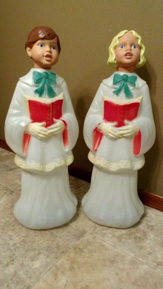 Vtg Christmas Empire Choir Boy & Girl Blow Molds - Rubber Doll Heads - 30 "