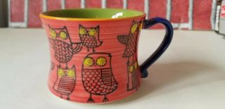 Pier 1 Imports Hand Painted Stoneware Stackable Owl Mug Red Green Blue