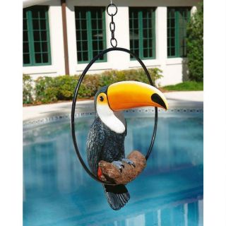 Outdoor Colorful Tropical Toucan Statue Tree Deck Balcony Patio Pool Sculpture