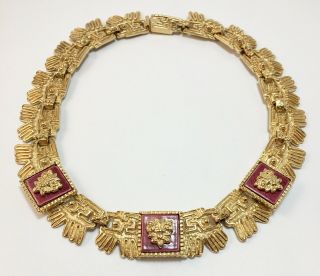 Salvador Teran Vintage Signed Necklace Marbel Mexico Gold Plated 18” Long