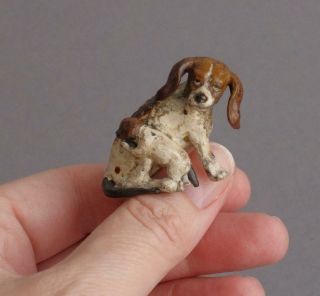 Vintage Cold Painted Bronze Cute Beagle Dog With Puppy Fox/hound Miniature