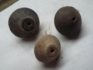 3 - Rare Pre Columbian / Aztec Artifact Clay Whorl Beads