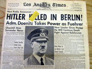 1945 Ww Ii Headline Display Newspaper Nazi Germany Leader Hitler Dead In Berlin