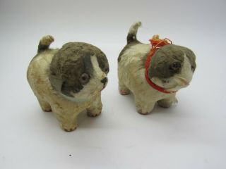 Antique German Paper Mache Dogs With Glass Eyes - Very Old - Putz?