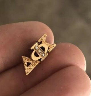 Antique Vintage Phi Delta Kappa Solid 14k Gold & Seed Pearl Pin Fraternal