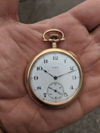 Vintage Antique Elgin 12s 17 Jewels Pocket Watch With Chain Railroad