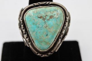 Huge Vintage Navajo Big Turquoise Sterling Silver Size 10 Old Dead Pawn Men Ring