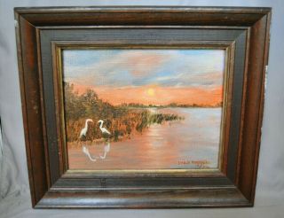 Vintage Highwayman Oil Painting On Board Of Florida Landscape Scene