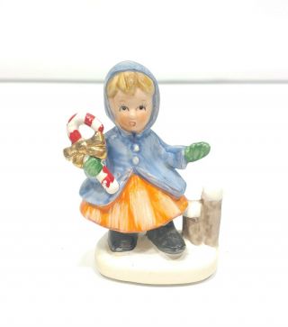 Vintage Napco Christmas Girl Figurine Holding Candy Cane Napcoware 9487 3.  5”